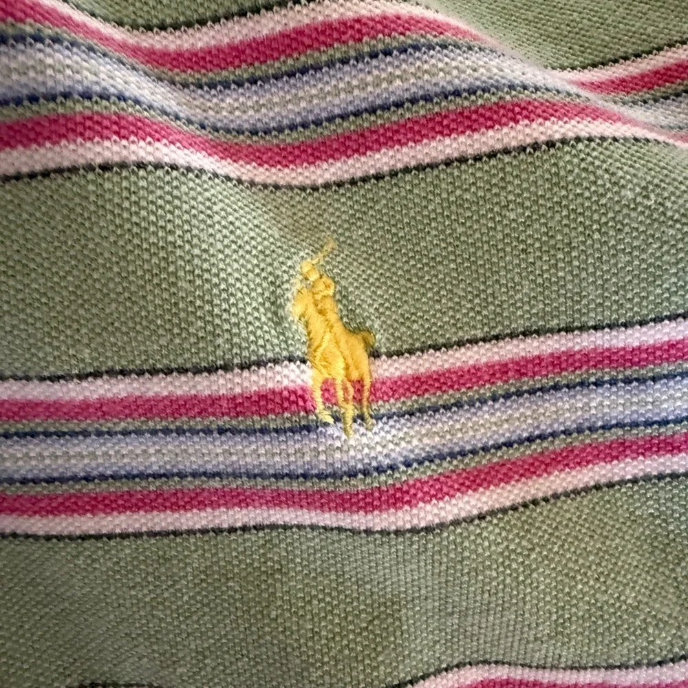 Ralph Lauren Green Polo with Stripes and signature horse logo.